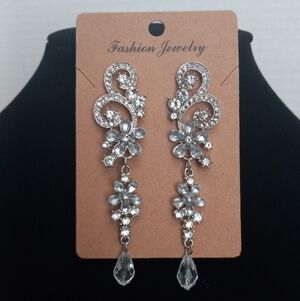 Elegant Silver Crystal Drop Earrings Fantasy